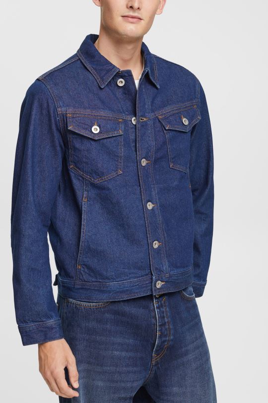 ceketler Esprit Kot ceket mavi koyu yıkama erkekler FPP26879