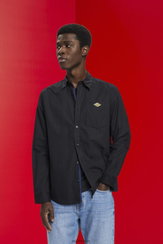 gömlek Esprit düğmeli pamuklu gömlek siyah erkekler FPP26658