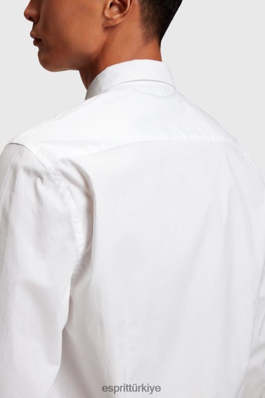 gömlek Esprit slim fit yunus rozetli poplin gömlek beyaz erkekler FPP26802