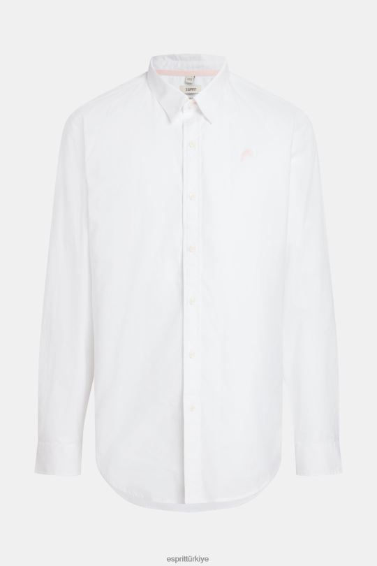 gömlek Esprit slim fit yunus rozetli poplin gömlek beyaz erkekler FPP26802