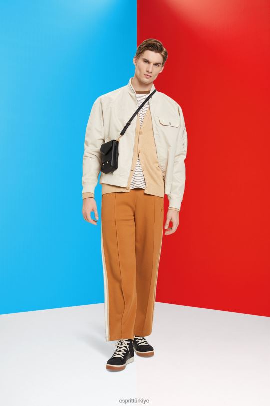 kazak Esprit v yaka sürdürülebilir pamuklu hırka bej erkekler FPP26775