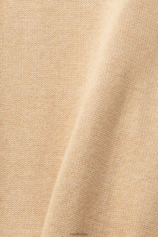 kazak Esprit v yaka sürdürülebilir pamuklu hırka bej erkekler FPP26775