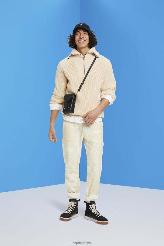 kazak Esprit yarım fermuarlı örgü kazak açık taupe erkekler FPP26761