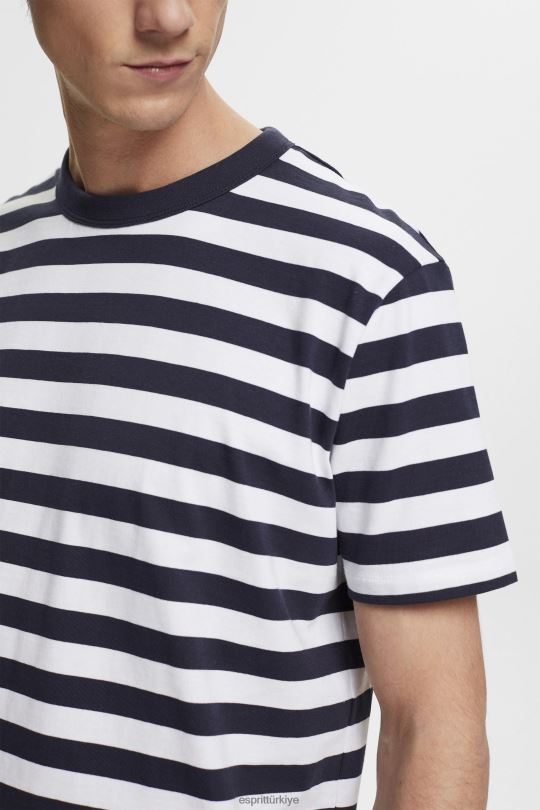tişörtler Esprit çizgili bisiklet yaka tişört Donanma erkekler FPP26721