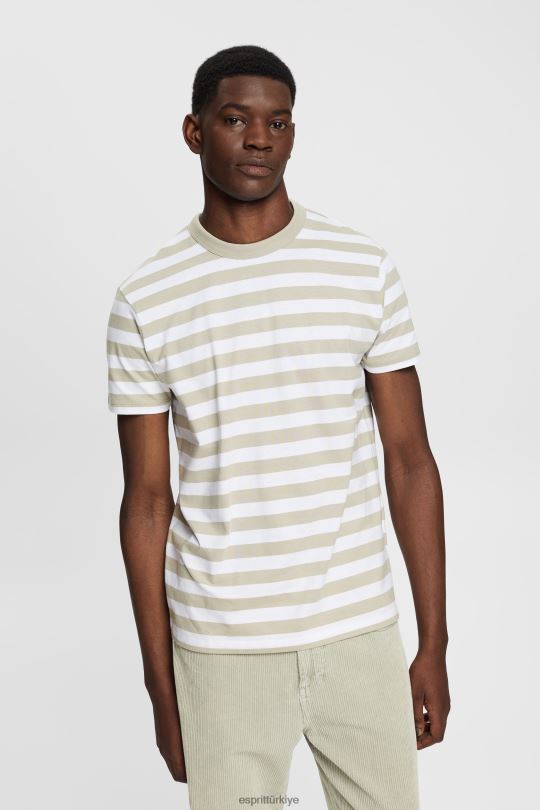 tişörtler Esprit çizgili bisiklet yaka tişört tozlu yeşil erkekler FPP26768
