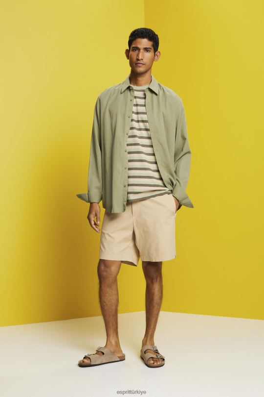 tişörtler Esprit çizgili jarse tişört, %100 pamuk açık yeşil erkekler FPP26735