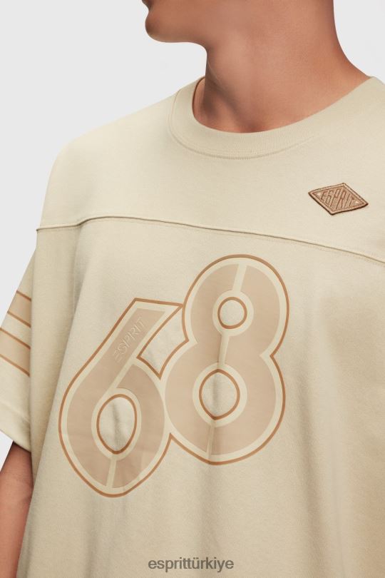 tişörtler Esprit çizgili kollu grafik baskılı tişört açık bej erkekler FPP26805