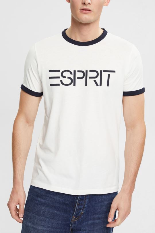 tişörtler Esprit jersey logo baskılı tişört Beyaz kapalı erkekler FPP26949