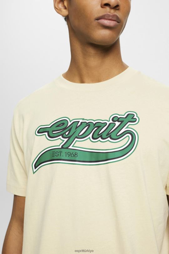 tişörtler Esprit retro logo baskılı pamuklu tişört bej erkekler FPP26630