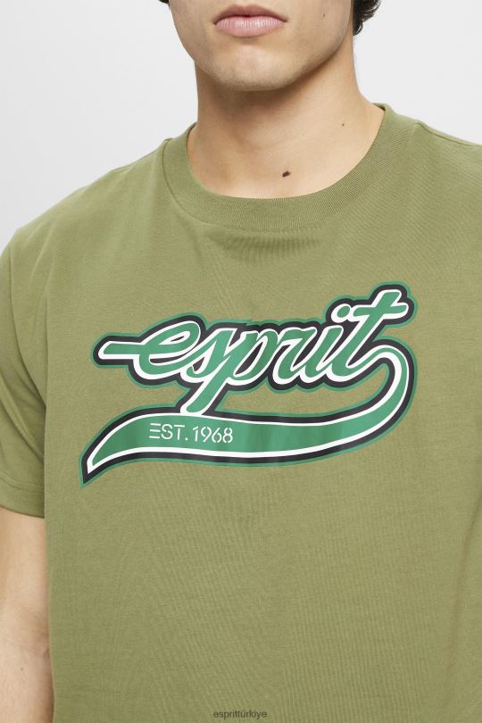tişörtler Esprit retro logo baskılı pamuklu tişört zeytin erkekler FPP26631