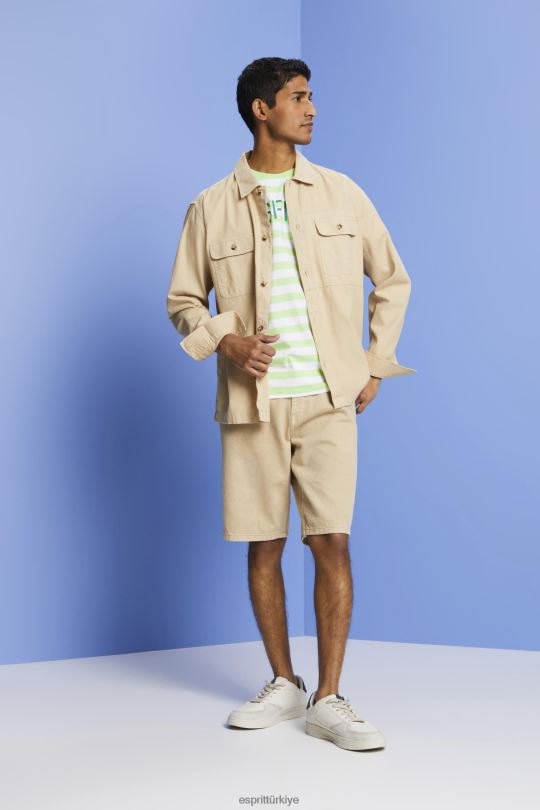 tişörtler Esprit sürdürülebilir pamuklu çizgili tişört narenciye yeşili erkekler FPP26742