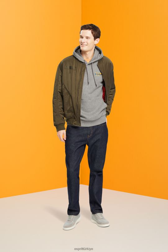 tişörtü ve kapüşonlular Esprit küçük logo baskılı melanj kapüşonlu üst orta gri erkekler FPP26826