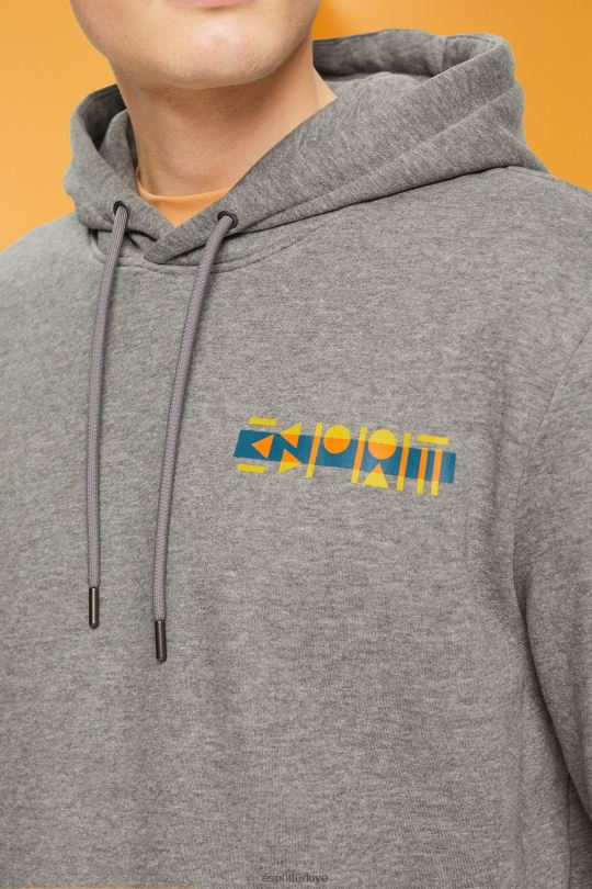 tişörtü ve kapüşonlular Esprit küçük logo baskılı melanj kapüşonlu üst orta gri erkekler FPP26826