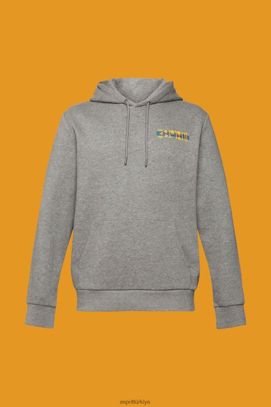 tişörtü ve kapüşonlular Esprit küçük logo baskılı melanj kapüşonlu üst orta gri erkekler FPP26826