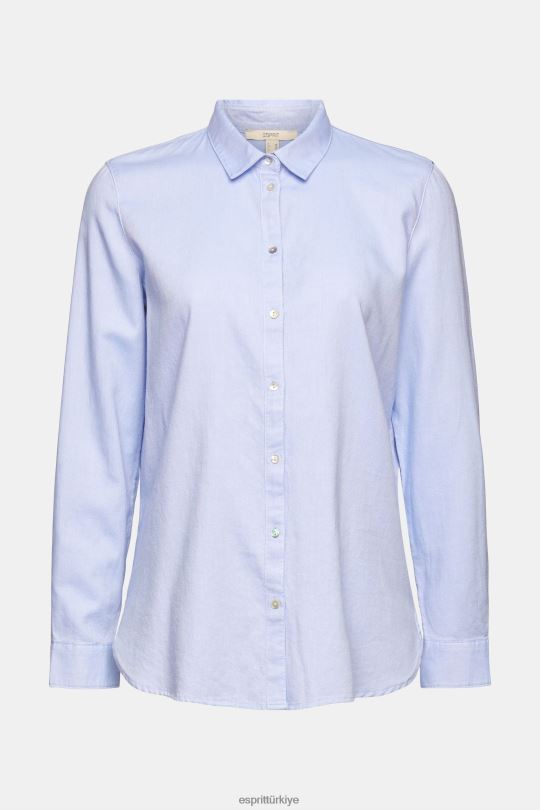 bluzlar Esprit %100 pamuktan yapılmış gömlek bluzu açık mavi kadınlar FPP26515