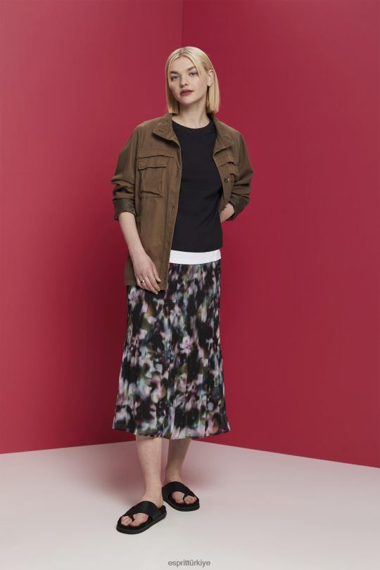 bluzlar Esprit arkası açık bluz, tencel siyah kadınlar FPP26200