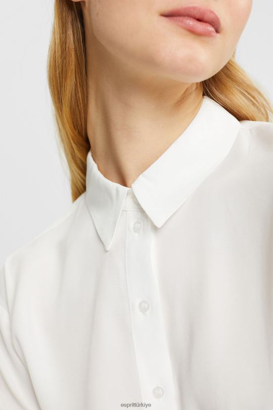 bluzlar Esprit gömlek bluz, lenzing ecovero Beyaz kapalı kadınlar FPP26425