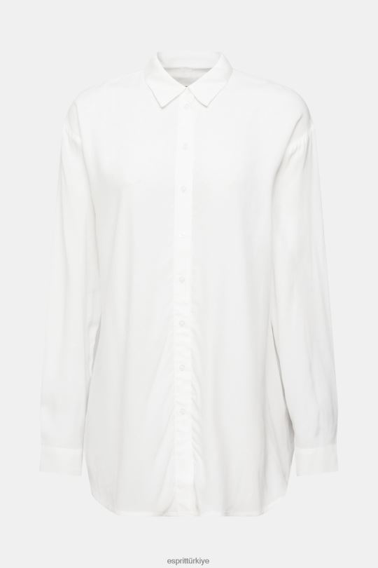 bluzlar Esprit gömlek bluz, lenzing ecovero Beyaz kapalı kadınlar FPP26425
