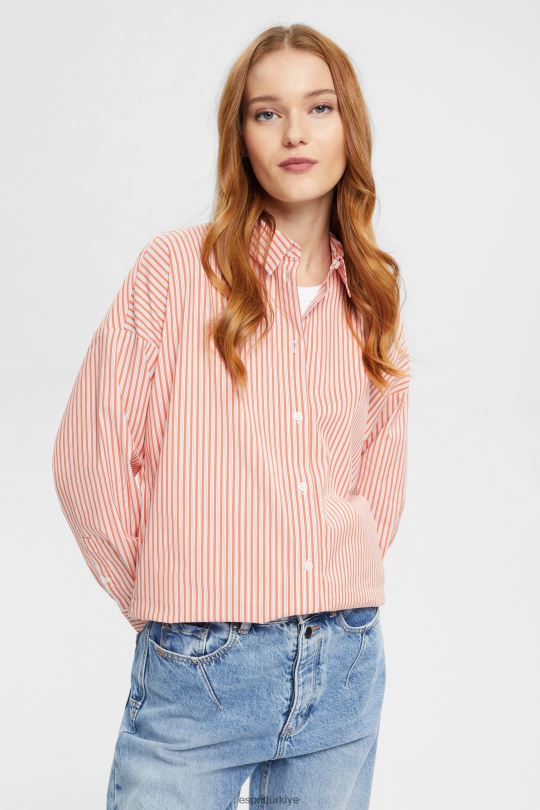 bluzlar Esprit çizgili poplin bluz turuncu kırmızı kadınlar FPP26349