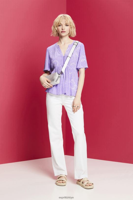 bluzlar Esprit kemerli kısa kollu bluz beyaz kadınlar FPP26221