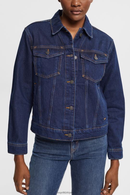 ceketler Esprit Kot ceket mavi koyu yıkama kadınlar FPP26554