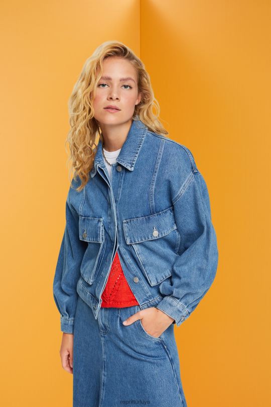 ceketler Esprit Kot ceket mavi orta yıkama kadınlar FPP26549