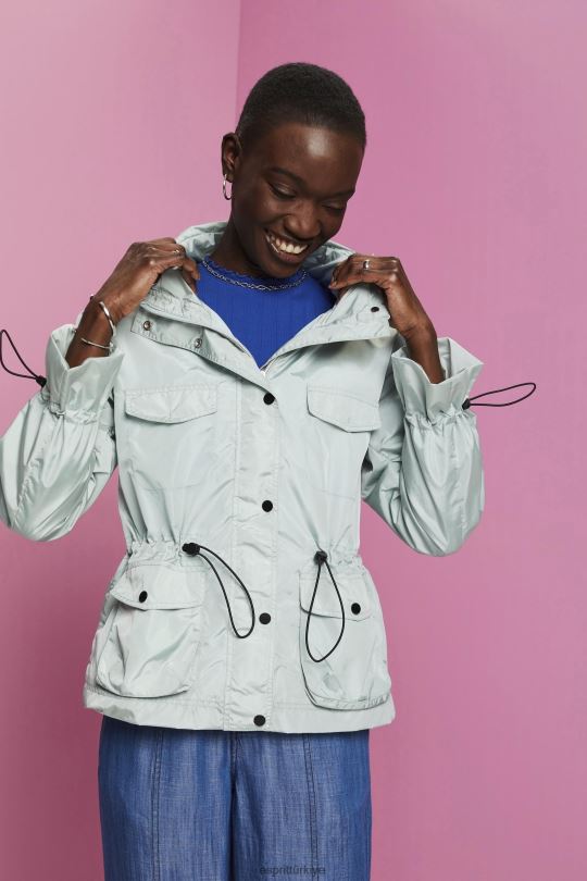 ceketler Esprit geri dönüştürülmüş: kapüşonlu yağmurluk açık su yeşili kadınlar FPP2695