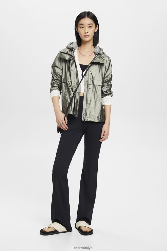 ceketler Esprit kapüşonlu metalik parlak ceket koyu turkuaz yeşili kadınlar FPP26267