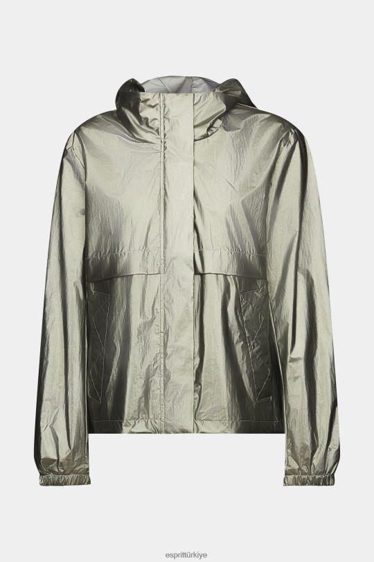 ceketler Esprit kapüşonlu metalik parlak ceket koyu turkuaz yeşili kadınlar FPP26267