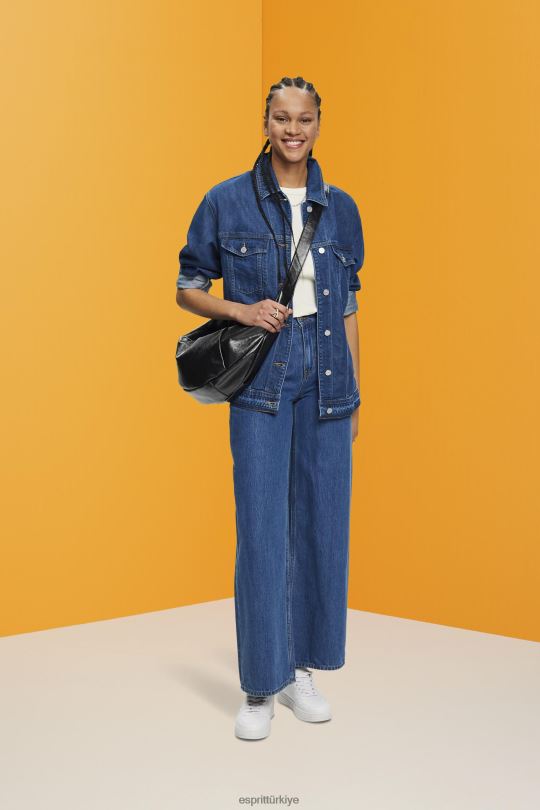 ceketler Esprit kuşaklı denim ceket mavi orta yıkama kadınlar FPP26215