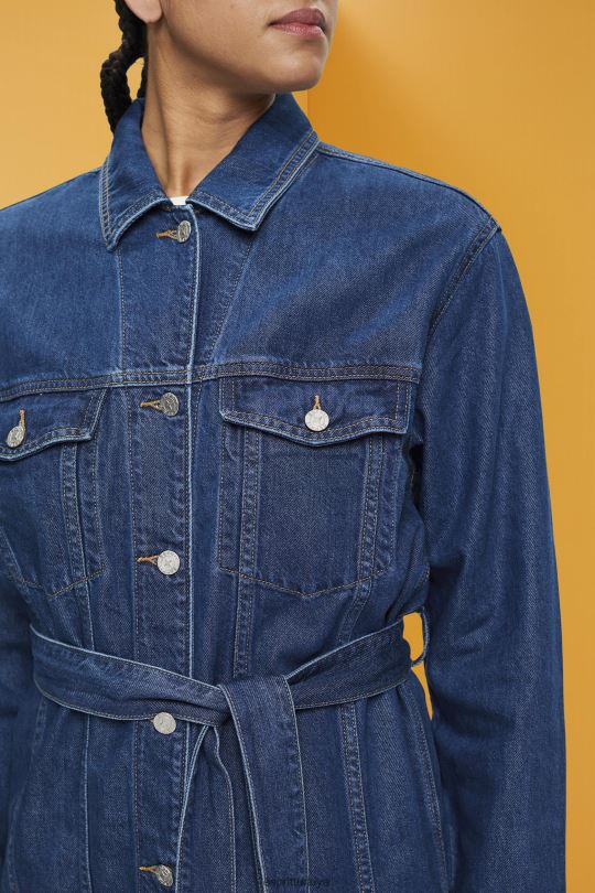ceketler Esprit kuşaklı denim ceket mavi orta yıkama kadınlar FPP26215
