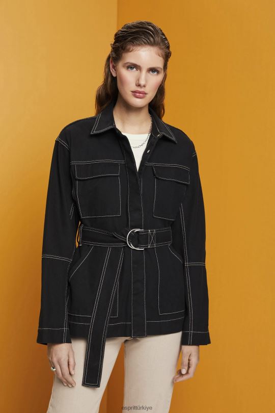 ceketler Esprit kuşaklı dimi ceket siyah kadınlar FPP26291
