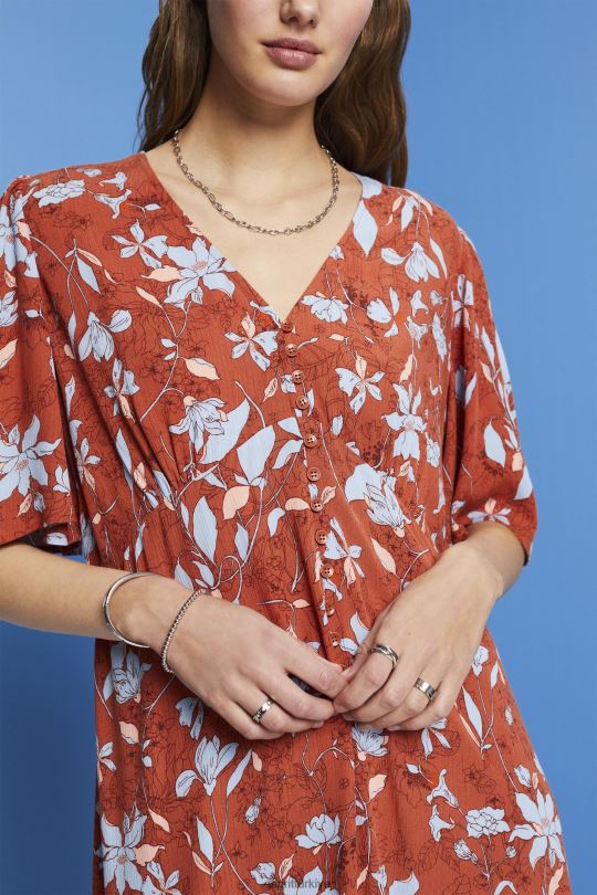 elbiseler Esprit Tüm yüzeyi desenli midi elbise mercan portakalı kadınlar FPP26188