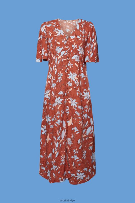 elbiseler Esprit Tüm yüzeyi desenli midi elbise mercan portakalı kadınlar FPP26188