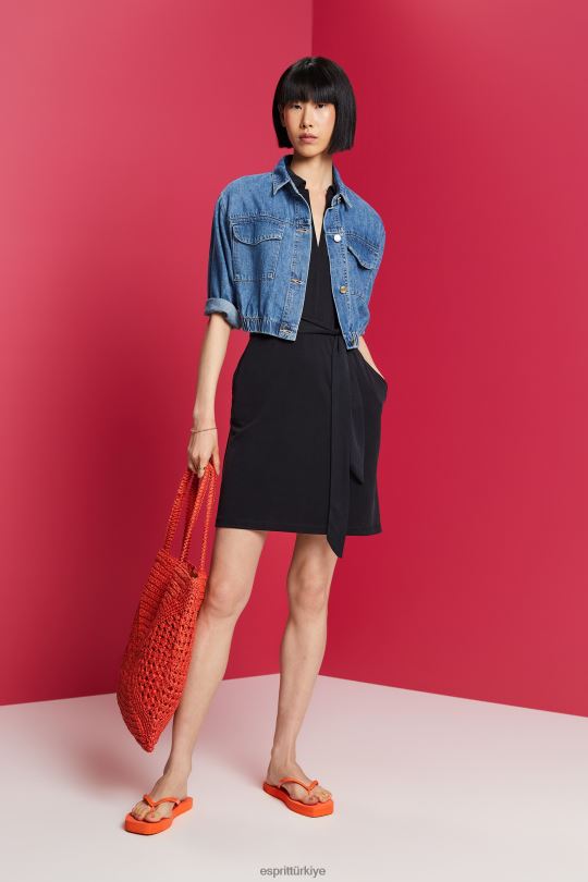 elbiseler Esprit V yakalı midi elbise antrasit kadınlar FPP2673