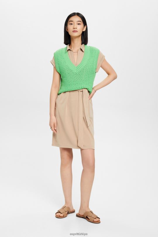 elbiseler Esprit V yakalı midi elbise boz kahverengi kadınlar FPP2674