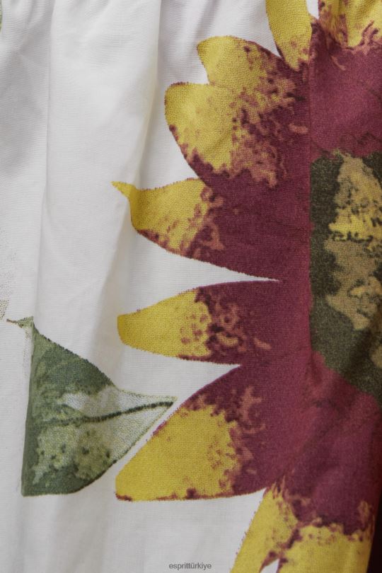 elbiseler Esprit desenli düşük omuzlu poplin mini elbise beyaz kadınlar FPP26178