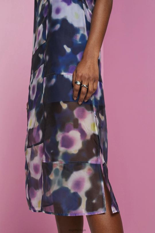 elbiseler Esprit desenli organze midi elbise mavi lavanta kadınlar FPP26196