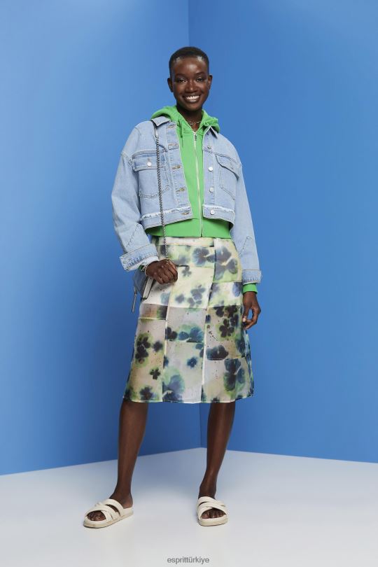 elbiseler Esprit desenli organze midi elbise sarı kadınlar FPP26197