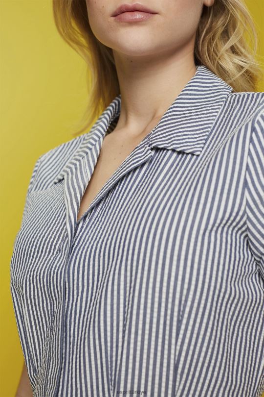 elbiseler Esprit gofre gömlek elbise, %100 pamuk Donanma kadınlar FPP26179