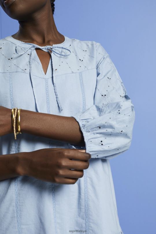 elbiseler Esprit işlemeli elbise, %100 pamuk açık mavi lavanta kadınlar FPP26187