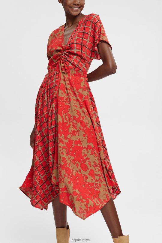 elbiseler Esprit karışık desenli elbise, lenzing ecovero kırmızı kadınlar FPP26547