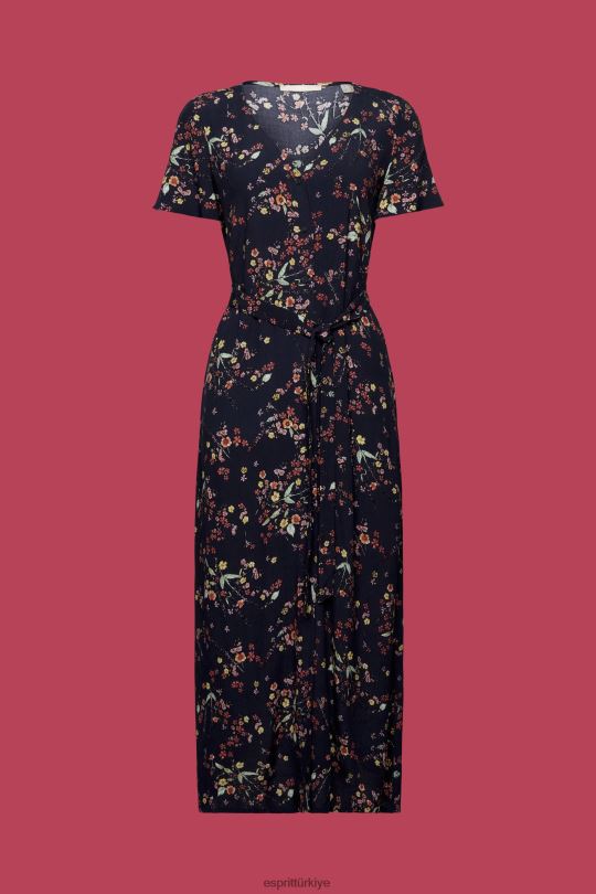 elbiseler Esprit kuşaklı baskılı midi elbise koyu mavi kadınlar FPP26189