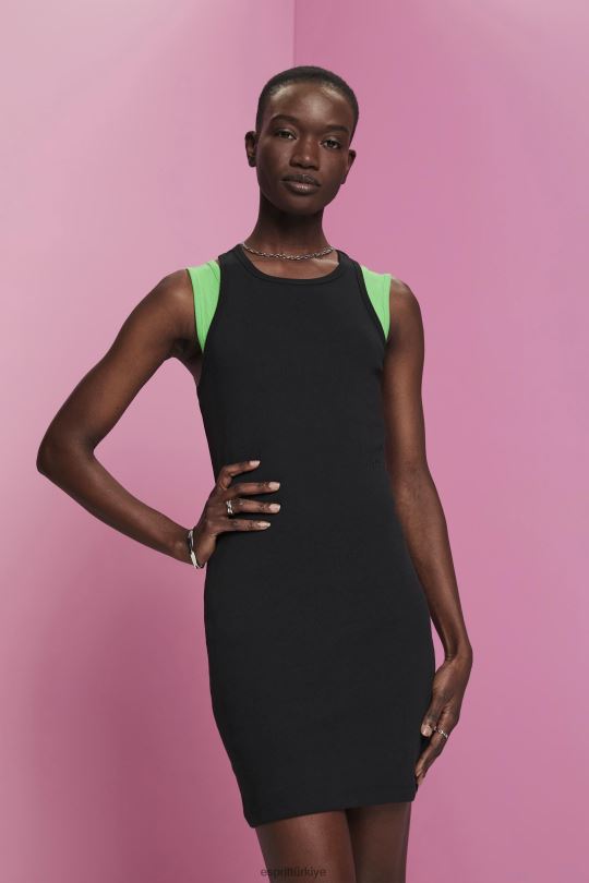 elbiseler Esprit nervürlü jarse elbise siyah kadınlar FPP26285