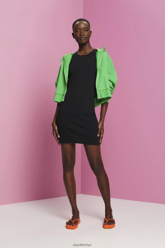 elbiseler Esprit nervürlü jarse elbise siyah kadınlar FPP26285