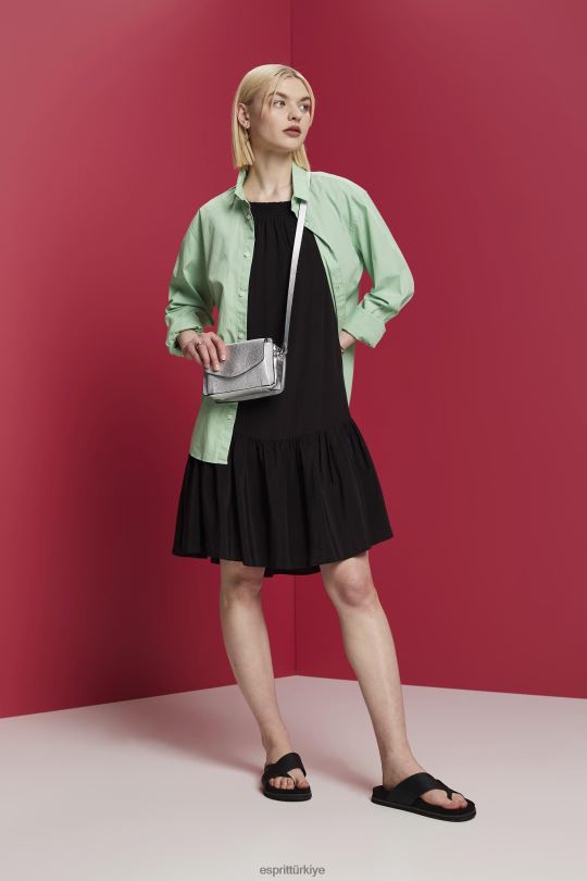 elbiseler Esprit önlüklü askılı elbise, tencel siyah kadınlar FPP26202