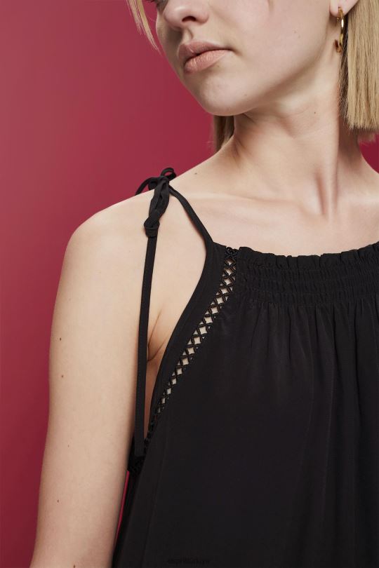 elbiseler Esprit önlüklü askılı elbise, tencel siyah kadınlar FPP26202