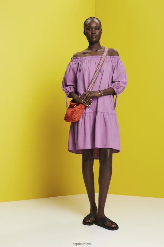 elbiseler Esprit omuzları açık poplin mini elbise menekşe kadınlar FPP26180