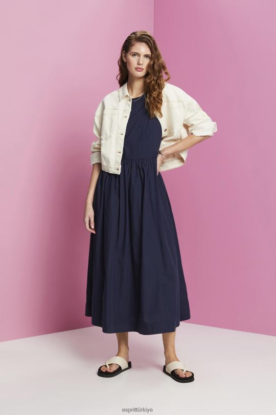 elbiseler Esprit pamuklu midi elbise Donanma kadınlar FPP26185