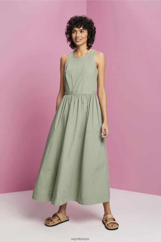 elbiseler Esprit pamuklu midi elbise soluk haki kadınlar FPP26184